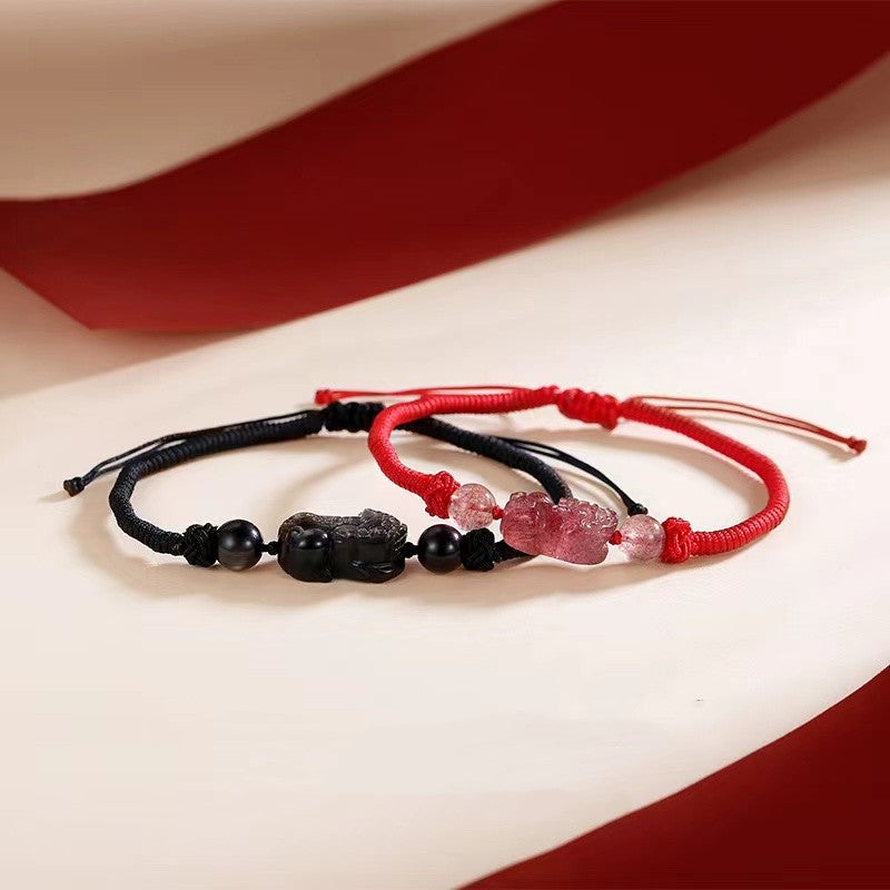 Strawberry Crystal Pixiu Couple Bracelet-Protection and Peace