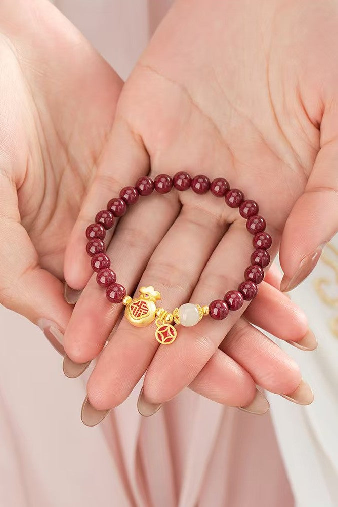Gold Money Bag Cinnbar Beads Bracelet-Attract Luck