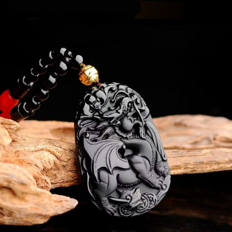 Black Obsidian “Flying Pixiu” Pendant – Hand-Carved Guardian of Wealth & Power