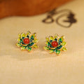 Lotus Red Agate Stud Earrings-A Quiet Unfolding