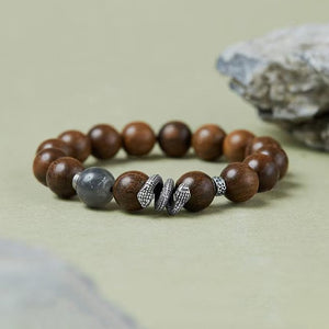 Silver Snake Sandalwood Bead Bracelet-Protection and Wealth