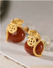 Red Agate Fortune Bag Earrings – 18K Gold-Plated Sterling Silver Studs