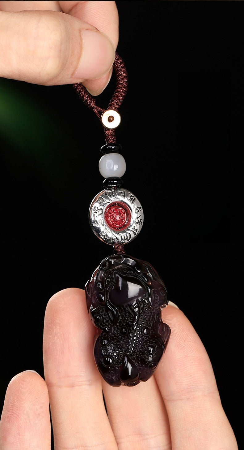 Black Obsidian Pixiu Car Keychain-Roadside Resolve