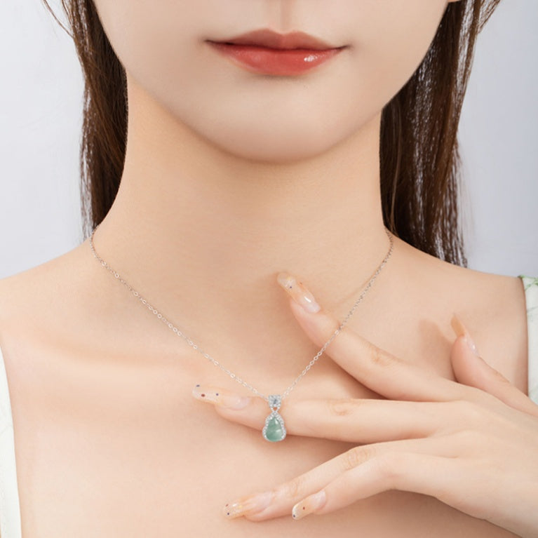 Guatemalan Blue Jadeite Gourd Pendant Necklace-Quiet Fortune
