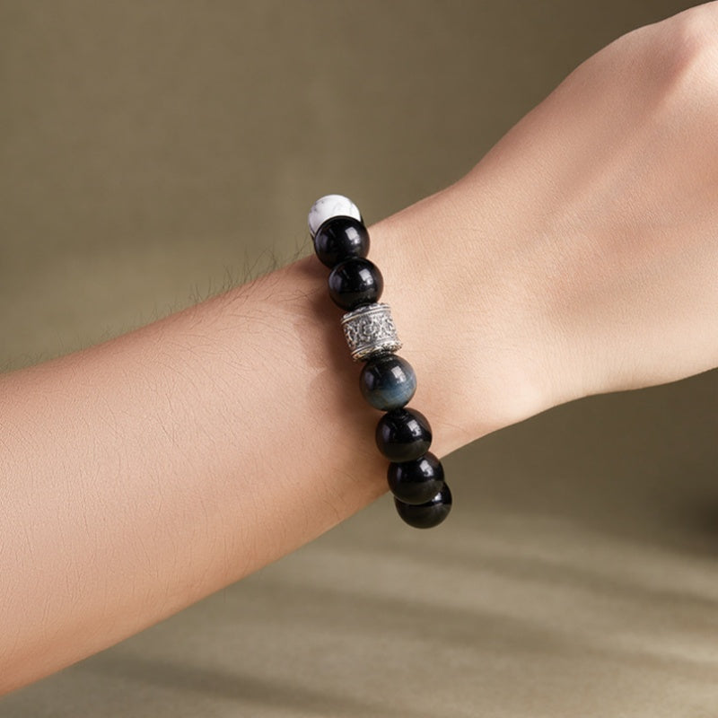 Six-Syllable Mantra Obsidian Turquoise Bracelet-Guarded Serenity