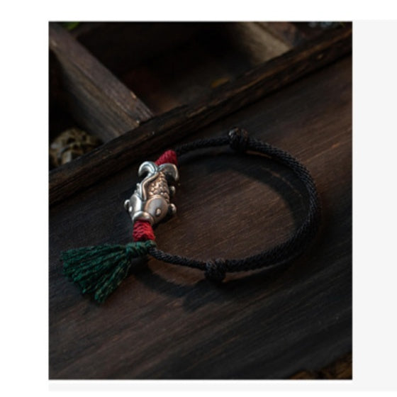 Silver Koi Woven Cord Bracelet – Luck, Perseverance & Smooth Success