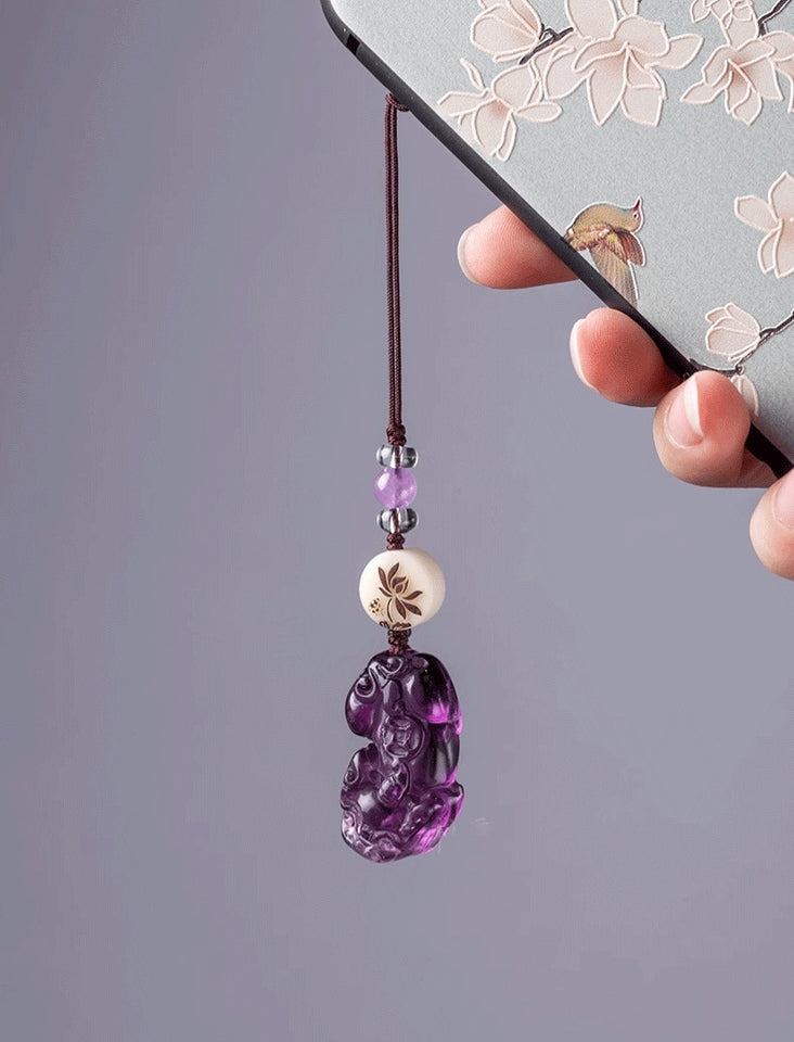 Protective Blessing Amethyst Pixiu Keychain & Phone Charm