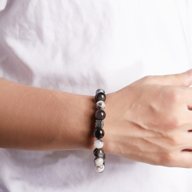 Inner Strength-Silver Sheen Obsidian Blue Tiger's Eye Beaded Bracelet