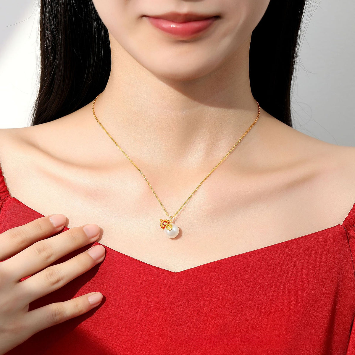 Feng Shui Segen Weiße Jade Kalebasse Gold Anhänger Halskette
