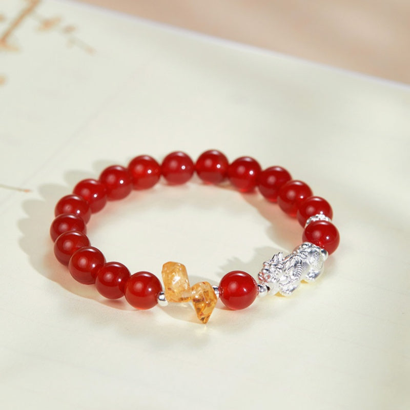 Pixiu Red Agate and Citrine Bracelet-Good Fortune Ahead