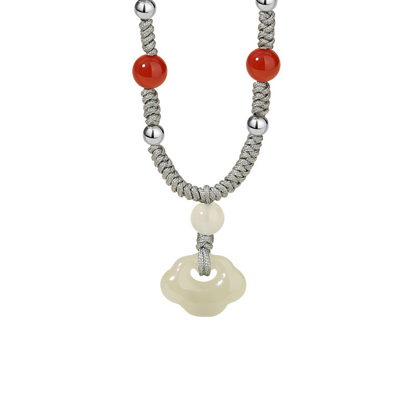 Plum Blossom & Ruyi Lock Nephrite Jade Necklace-Happiness and Prosperity