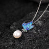 Natural Pearl Blue Enamel Butterfly Necklace-Peace and Harmony