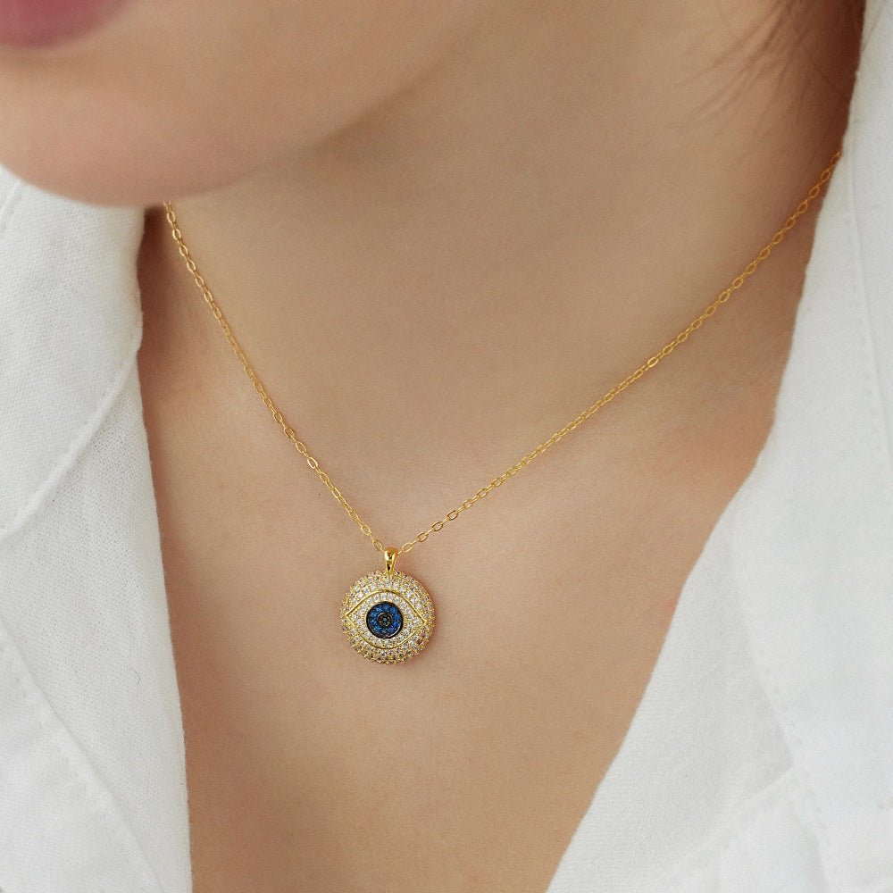 Diamond Studded Evil Eye Protection Pendant Necklace