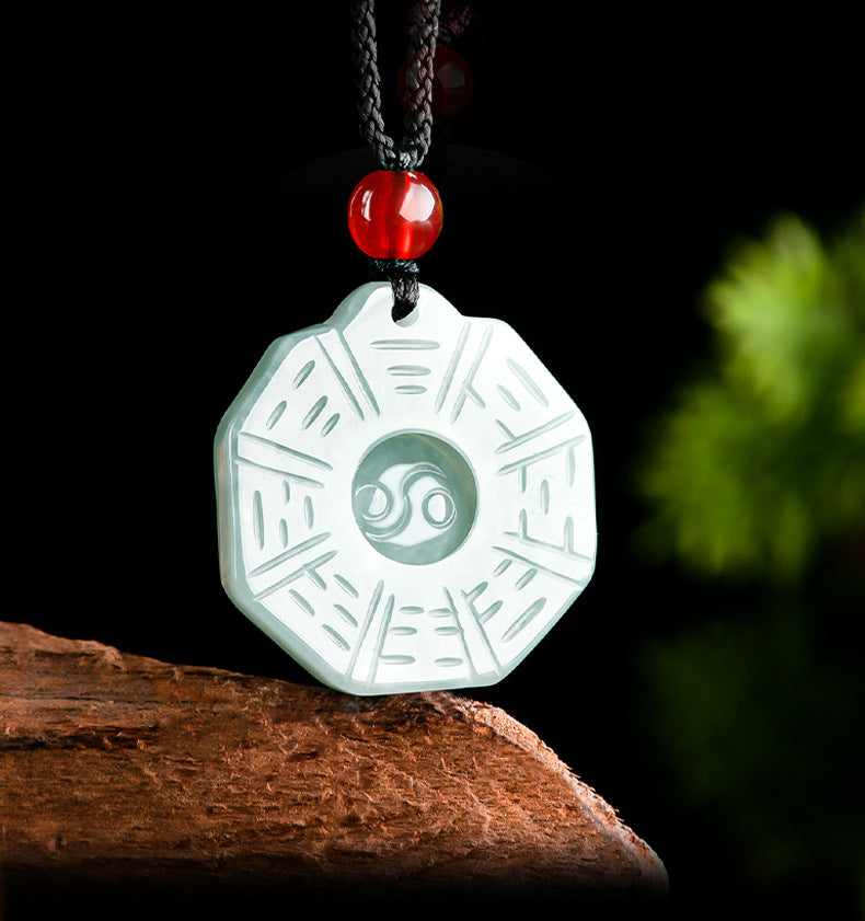 Blue Jadeite Taiji Bagua Pendant – Natural Ice Variety Jade Necklace for Men & Women