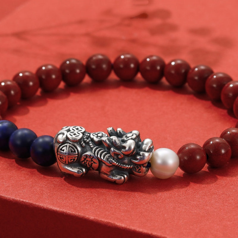 Shared Good Wishes-Pixiu Pressed Cinnabar Bracelet