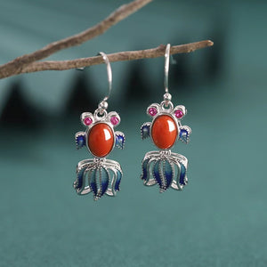 Goldfish Jade Silver Earrings-Prosperity Luck