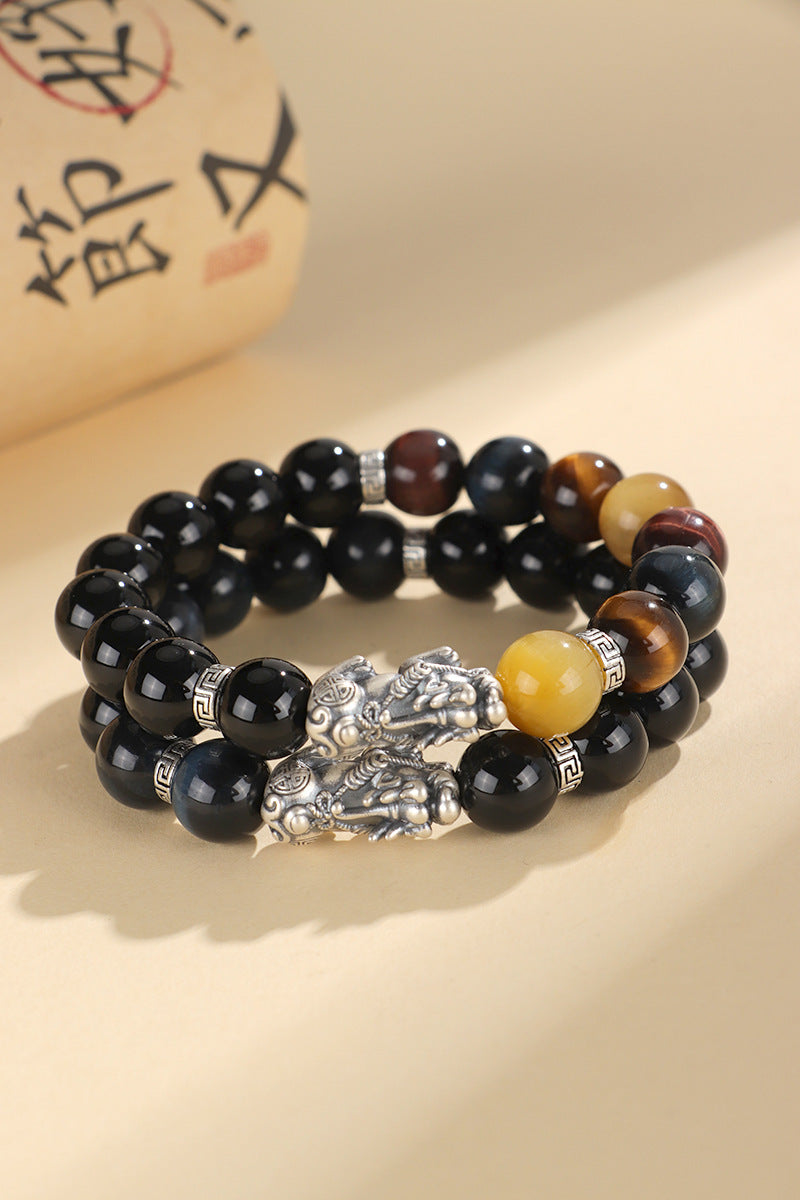 Black Agate Pixiu Wealth Protection Bracelet