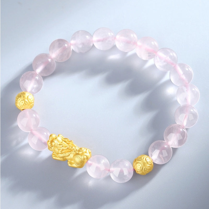 Welcoming Fortune-Pixiu Gold-Tone Couple Beaded Bracelet