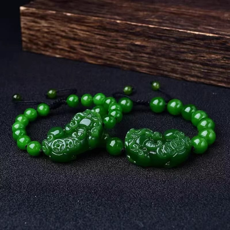 Naturgrüner Jade Pixiu Glücksperlen-Armband