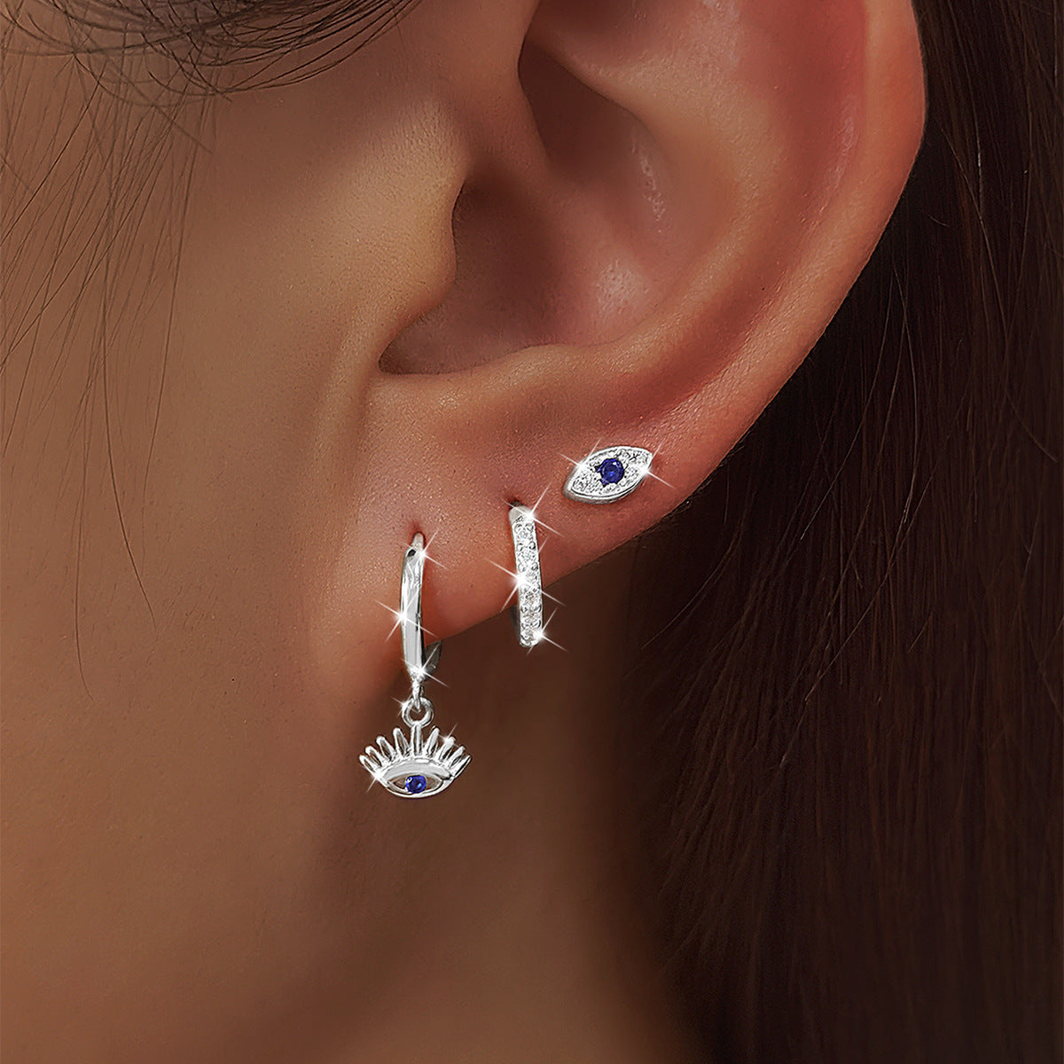 Evil Eye Earring Trio-Blue Accents and Sparkle
