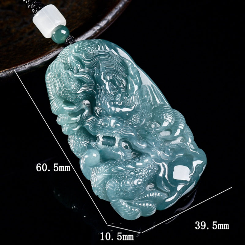 The Sovereign’s Shield: Ice-Blue Water Jadeite Dragon Pendant