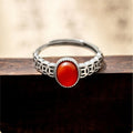 Ancient Coin Red Agate S925 Silver Adjustable Ring-Timeless Radiance