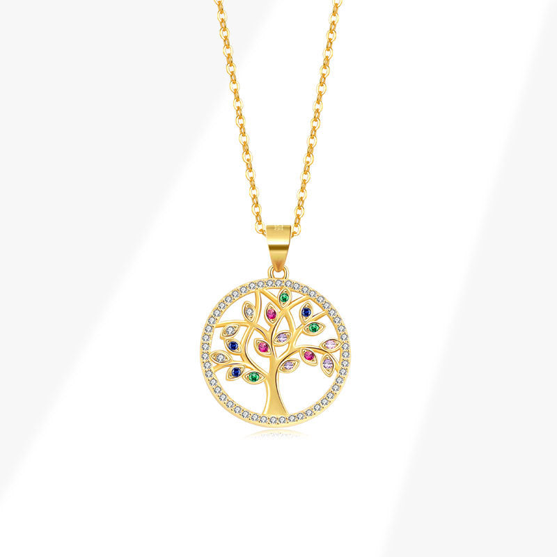 Gold Diamant Lebensbaum Schutz-Anhänger Halskette