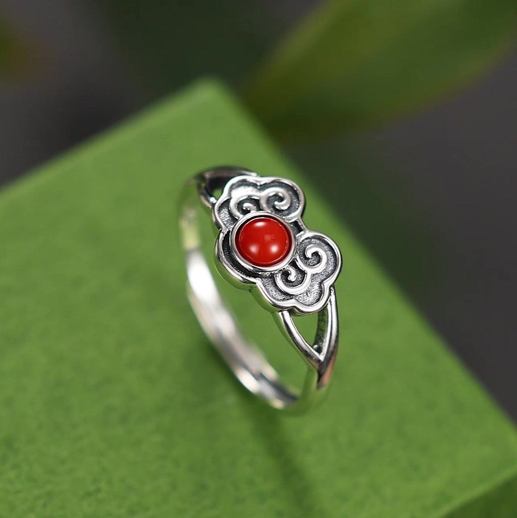 Ruyi Cloud Red Agate S925 Silver Ring-Wishes Close By