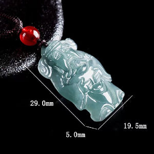 Cai Shen Jade Charm Pendant Necklace for Lucky Wealth Good Fortune Career Success