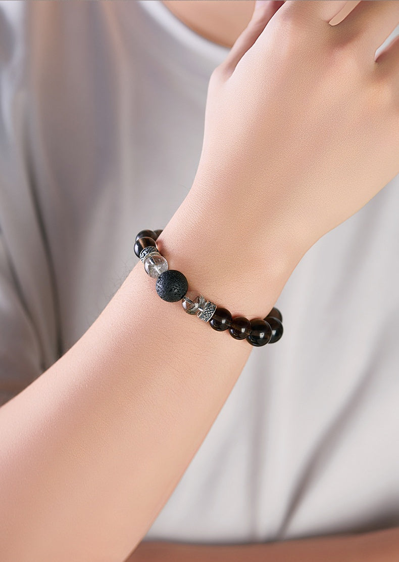 Ice Obsidian Lava Stone Beaded Bracelet-Anchored Resolve