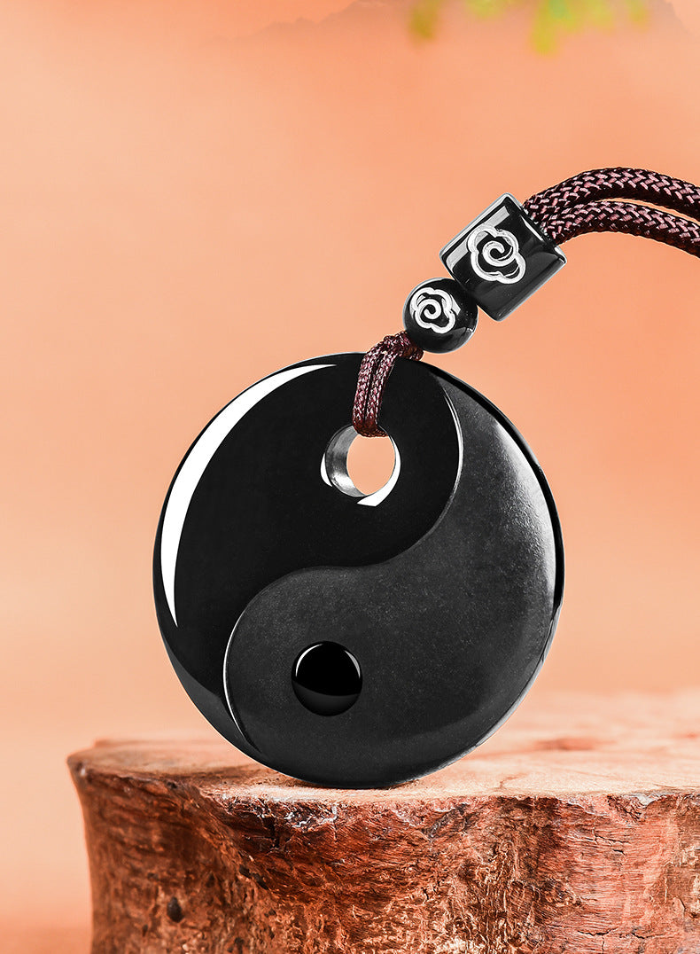 Natural Black Jade Yin Yang Tai Chi Pendant-Balance Protection