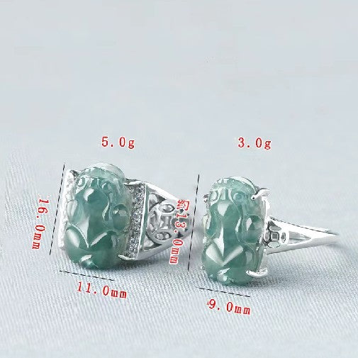 Pixiu Ice Jade Wealth Ring-925 Sterling Silver