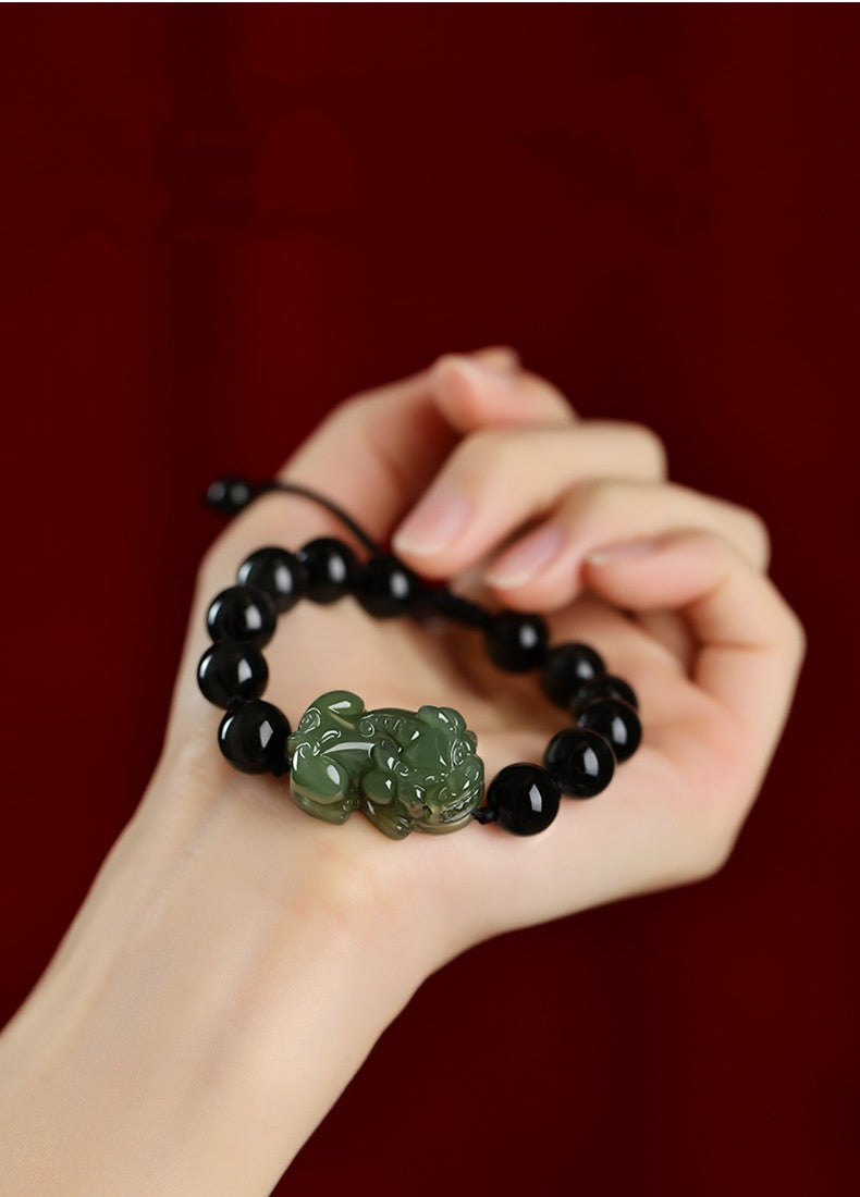 Hetian Jade Pixiu Obsidian Bracelet – Wealth Protection