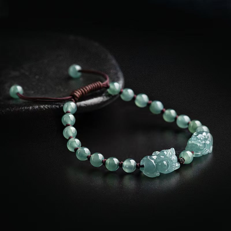 Ice Jade Double Pixiu Bracelet-Attract Luck