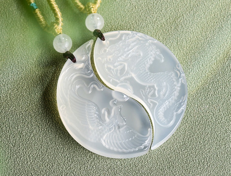 Dragon & Phoenix Couple Agate Unity Pendant Set – Love, Harmony & Lifelong Bond