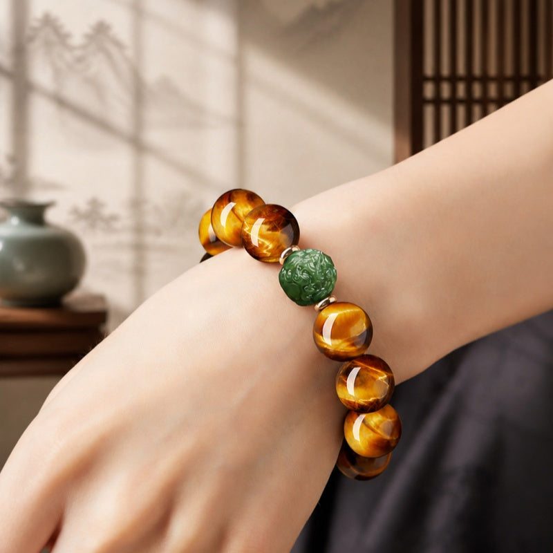 Steady Purpose-Nephrite Jade Pixiu Yellow Tiger's Eye Bracelet