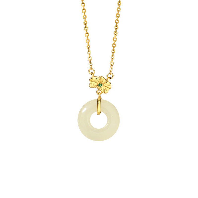 Lotus Nephrite Jade Peace Disc Necklace-Purity and Grace