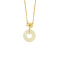 Lotus Nephrite Jade Peace Disc Necklace-Purity and Grace