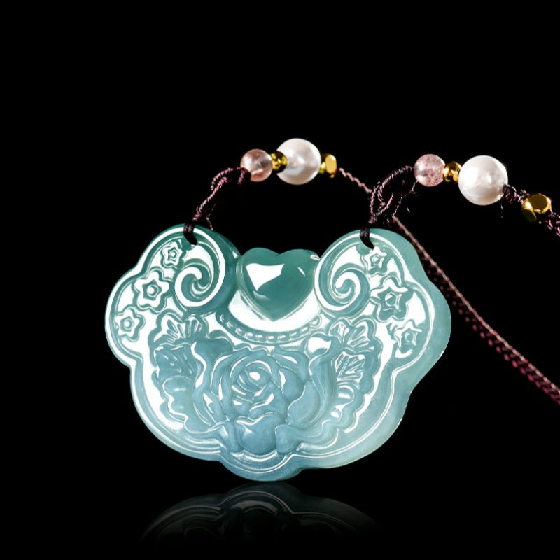 Fortune Bloom Protection Ruyi Jade Pendant Necklace-Emerald Ruyi Guardian