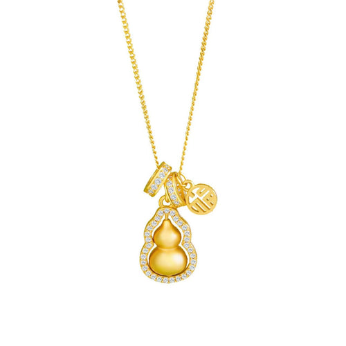 18K Gold-Plated Silver Fortune Gourd Pendant Necklace – Rotatable Design for Elegance & Blessings
