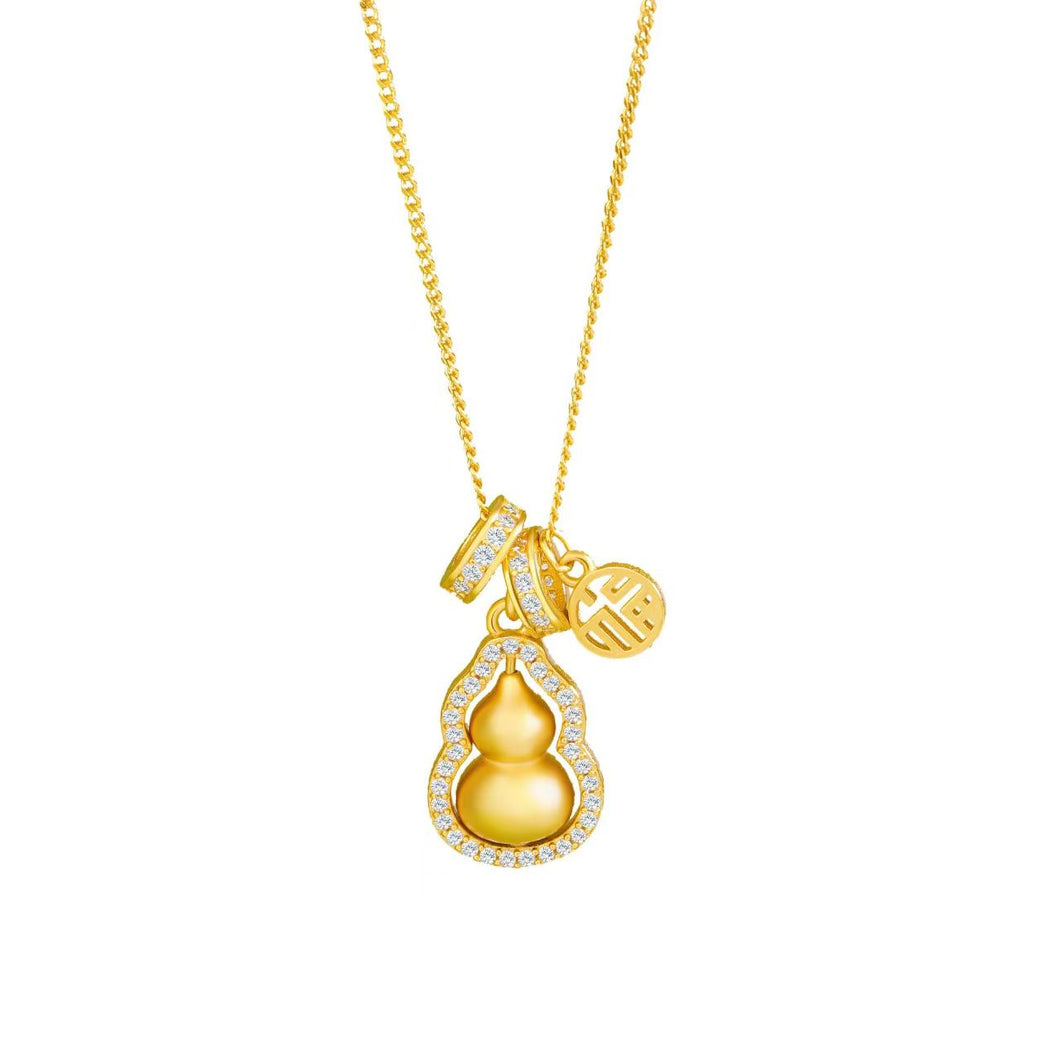 18K Gold-Plated Silver Fortune Gourd Pendant Necklace – Rotatable Design for Elegance & Blessings