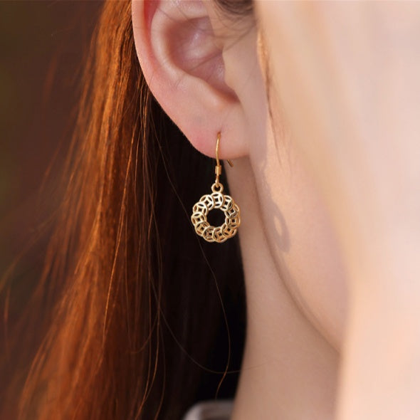 Abundant Blessings-Wealth Coin S925 Silver Dangle Earrings