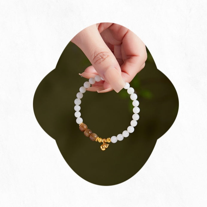 Gold-Plated Silver Gourd White Nephrite Jade Bracelet-Gentle Fortune