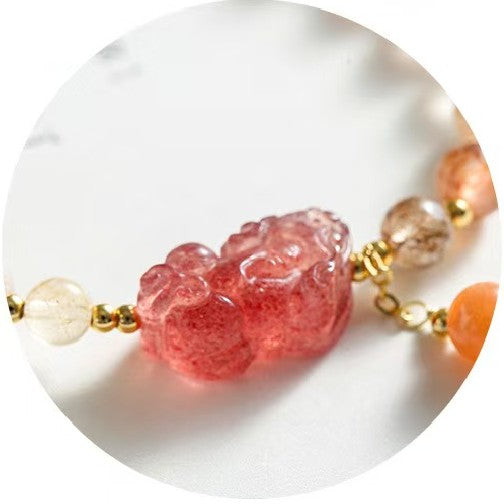 Strawberry Quartz Pixiu Rutilated Quartz Bracelet -Attract Luck