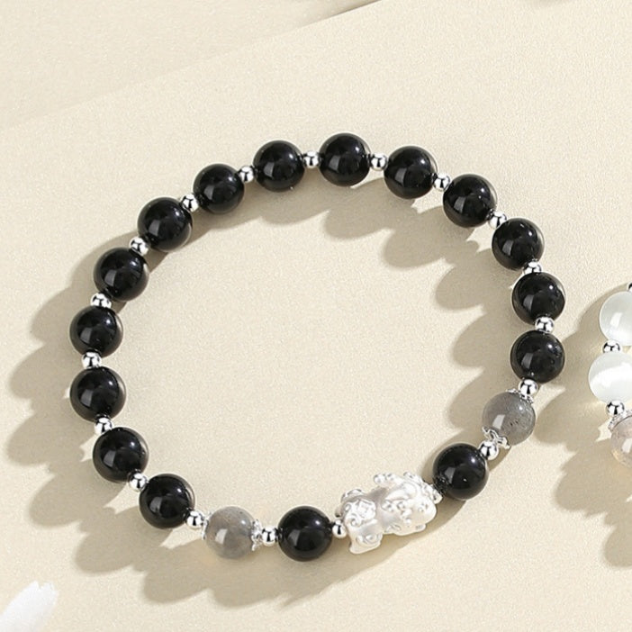 Pixiu Obsidian Cat's Eye Beaded Couple Bracelet-Peace & Protection