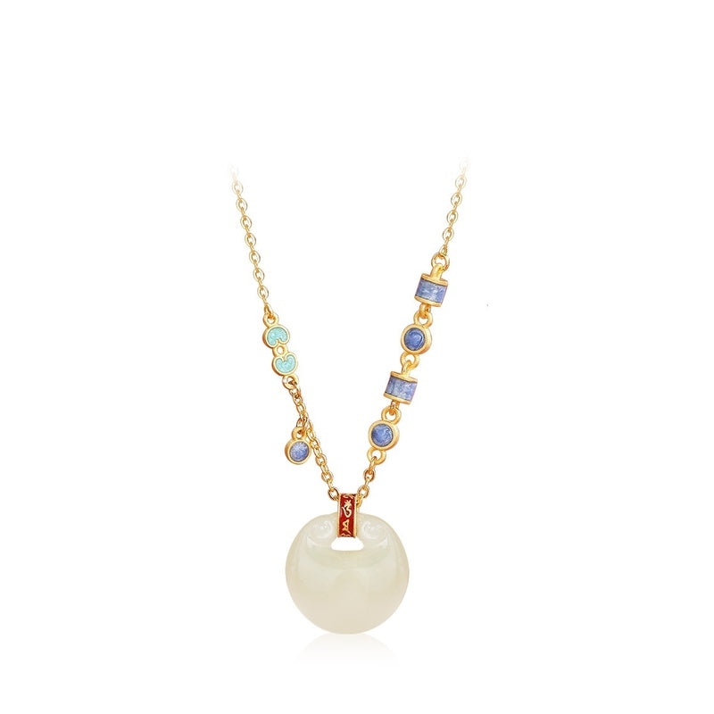 White Jade Pendant Necklace-Auspicious Fengshui Clounds