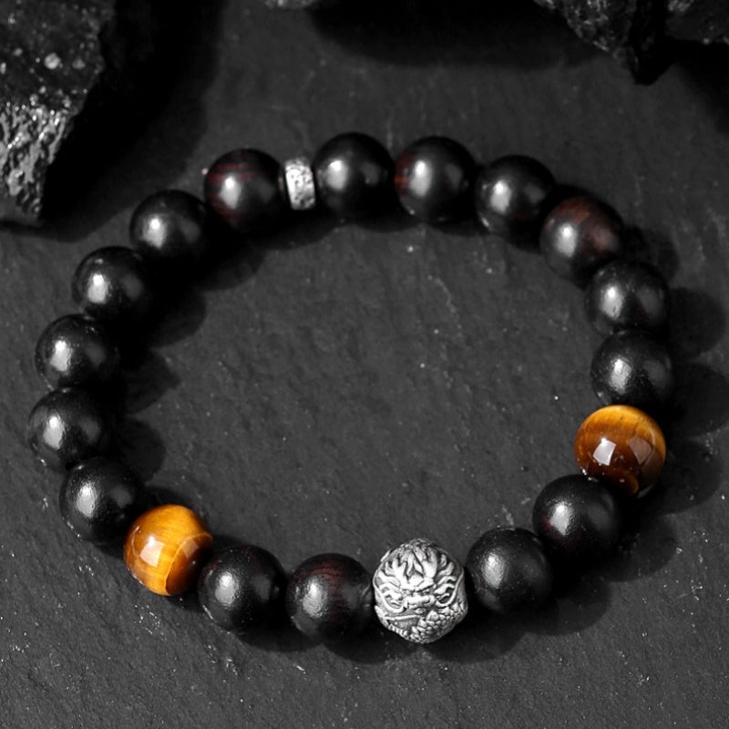 Noble Resolve-Dragon 999 Fine Silver Ebony Tiger's Eye Bracelet