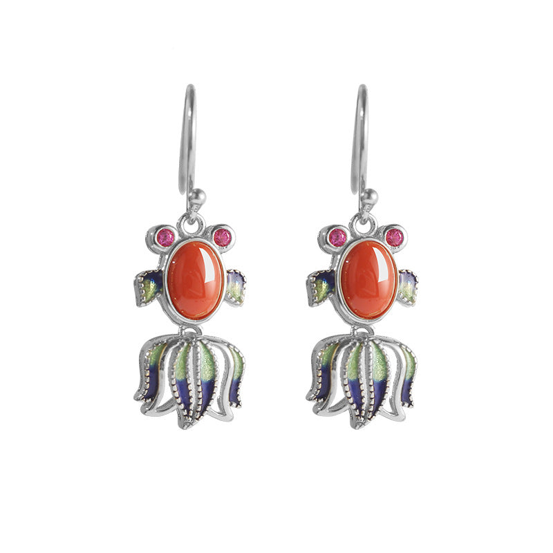 Koi Fish Nephrite Jade or Red Agate Drop Earrings-Wishes for Plenty