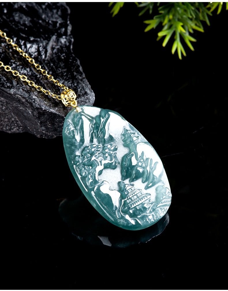 Jade Landscape Pendant–Wisdom, Serenity & Boundless Prosperity-grade a jade