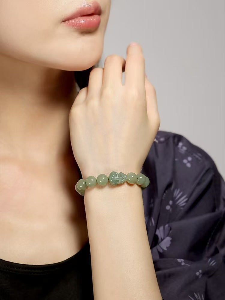 Natural Hetian Jade Pixiu Fortune Bead Bracelet-Attract Wealth